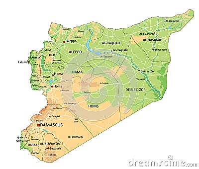 High detailed Syria physical map with labelling. Vector Illustration