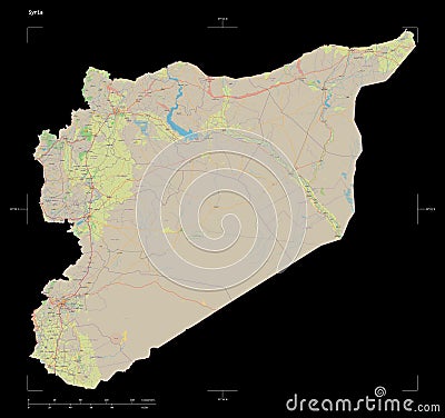 Syria shape on black. Topo standard Stock Photo