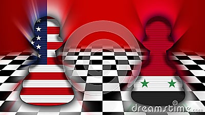 Syria and United States of America Flag - Chessboard and Pawn Concept â€“ 3D Illustrations Stock Photo