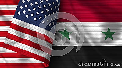 Syria and United States of America Realistic Flag â€“ Fabric Texture Illustration Stock Photo