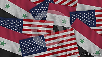 Syria and United States of America Realistic Texture Flags Together Stock Photo