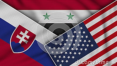 Syria United States of America Slovakia Flags Together Fabric Effect Illustration Stock Photo
