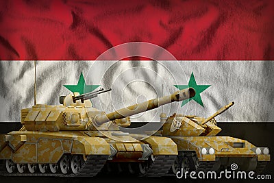Syrian Arab Republic tank forces concept on the national flag background. 3d Illustration Stock Photo