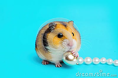 Syrian hamster with pearl Stock Photo