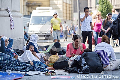 Syrian refugees at Keleti train station Editorial Stock Photo