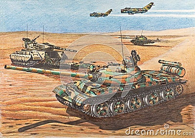Syrian T-62 tanks attacked positions of Israelis Stock Photo