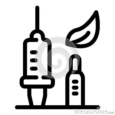 Syringe ampoule and leaf icon, outline style Vector Illustration