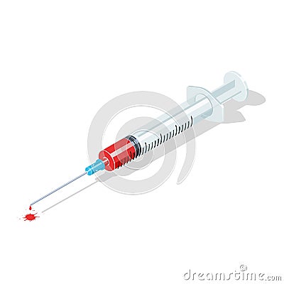 Syringe with blood and drop. Vector Illustration