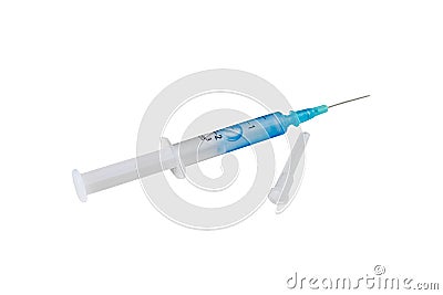 Syringe with blue liquid and a needle isolated Stock Photo