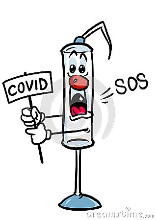 Syringe character medicine danger signal virus COVID illustration Cartoon Illustration