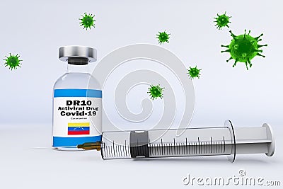 Syringe and a container bottle antiviral drug DR10 Anti-Viral Antibody Cocktail in the treatment of coronavirus disease 2019 COVI Stock Photo