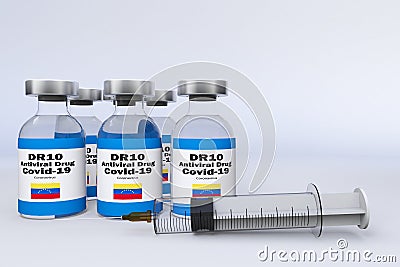 Syringe and a container bottle antiviral drug DR10, DR-10 Anti-Viral Antibody Cocktail in the treatment of coronavirus disease 20 Stock Photo