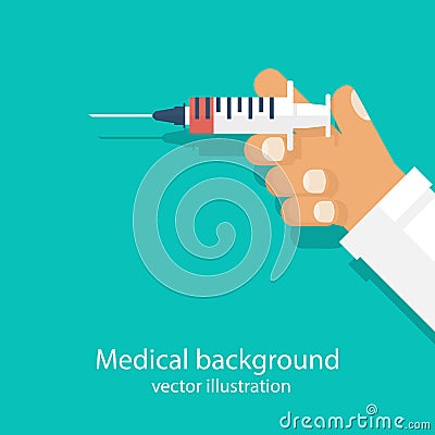 Syringe in doctor hand Vector Illustration