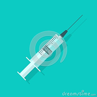 Syringe empty vector illustration, flat cartoon medical needle icon, clinical injector or squirt isolated clipart Vector Illustration