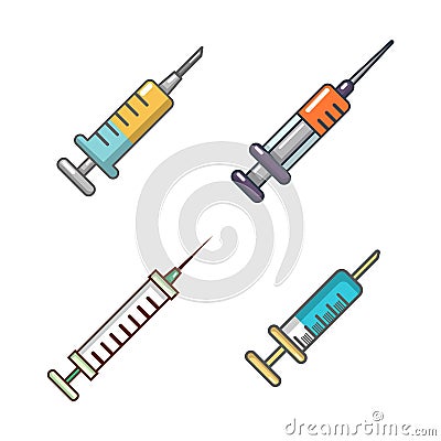 Syringe icon set, cartoon style Vector Illustration