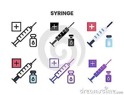 Syringe icons set with different styles. Vector Illustration