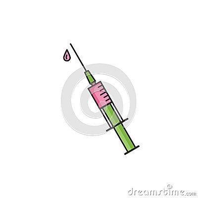 Syringe illustration flat line icon single isolated injection needle sign Vector Illustration