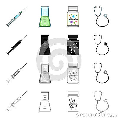 Syringe, injection, medicine, and other web icon in cartoon style.Polyclinic, supplies, equipment icons in set Vector Illustration