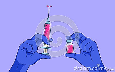 Syringe injection and vaccine Vector Illustration