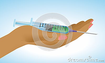 Hand holding syringe.Vector illustration. Vector Illustration