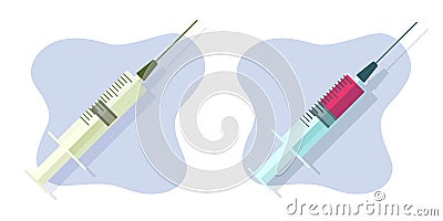 Syringe needle inject icon vector flat graphic illustration, medical hypodermic with blood clipart image, vaccine dose Vector Illustration