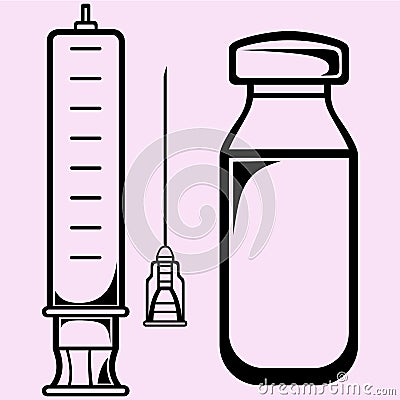 syringe with needle and jar Vector Illustration