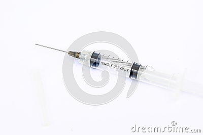 Syringe with needle on a white background Stock Photo