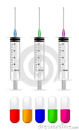 Syringe and pills Vector Illustration