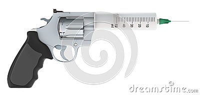 Syringe in revolver, fatal injection, 3D rendering Stock Photo