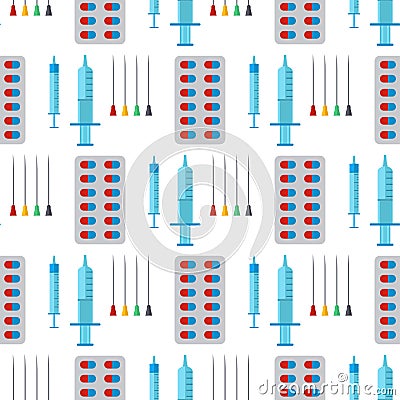 Syringe seamless pattern background cartoon illustration hospital injection medical inject medication needle vaccination Vector Illustration