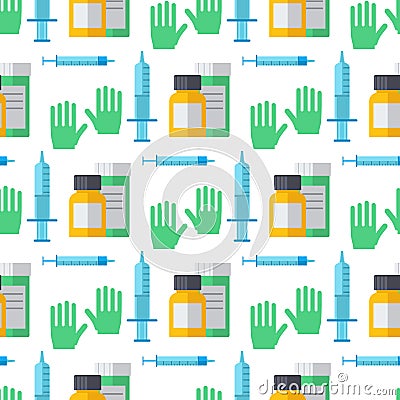 Syringe seamless pattern background cartoon illustration hospital injection medical inject medication needle vaccination Vector Illustration