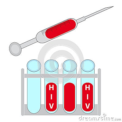 Syringe with test-tubes on white background. Vector Illustration