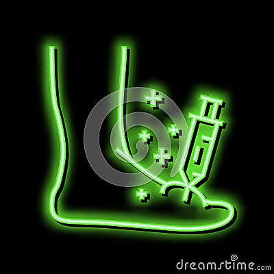 syringe treatment foot gout neon glow icon illustration Vector Illustration