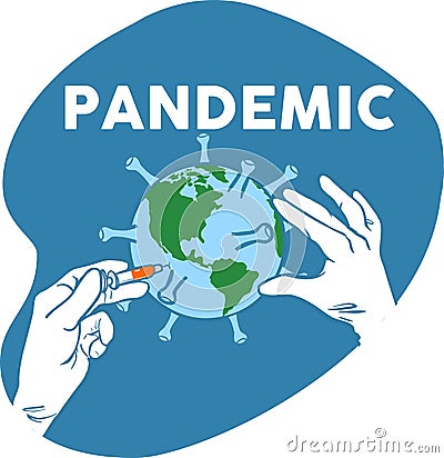 A syringe vaccinates planet earth as a symbol for pandemic disease vaccination Vector Illustration