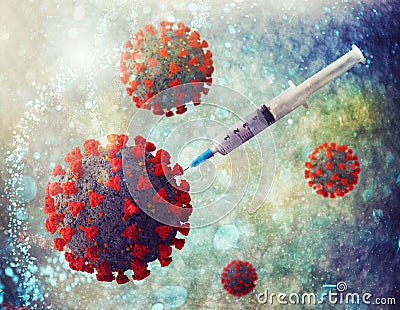 Syringe with vaccine for coronavirus covid 19. concept of cure from virus Stock Photo