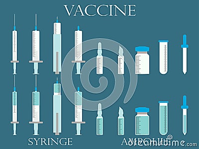 Syringe and vials. Syringe and ampules. Vaccine. Vector Illustration