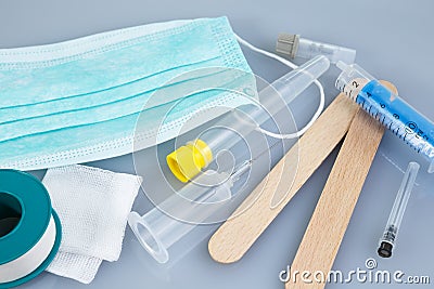 Syringes and needles and other medical items. Stock Photo