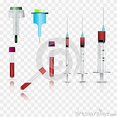 Syringes, vials and lancets. Realistic vector illustrations. Vector Illustration