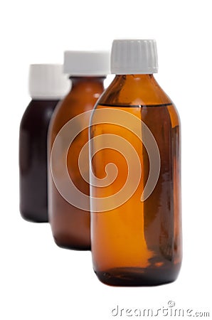 Syrup bottles Stock Photo