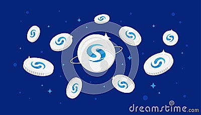 Syscoin SYS coins falling from the sky. SYS cryptocurrency concept banner background Vector Illustration