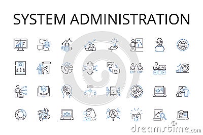 System administration line icons collection. Nerk management, Cybersecurity, IT support, User management, Data analysis Vector Illustration