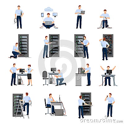 System Administrator Icons Set Vector Illustration