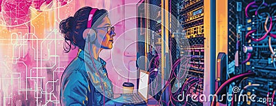 She is a system administrator, responsible for maintaining and securing the computer systems of an organization AIGZ01 Stock Photo