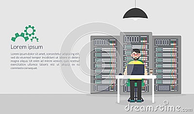 System Administrator. Vector illustration in flat style. Technologies Server Maintenance Support Descriptions. Vector Illustration