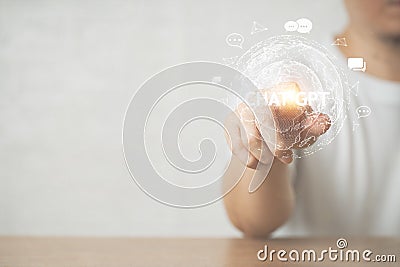 System Artificial intelligence chatbot , man using Smartphone With ChatGPT Chat Bot AI , Technology smart robot Ai Chat GPT applic Stock Photo