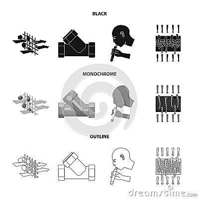 System, balloon, hand, trial .Water filtration system set collection icons in black,monochrome,outline style vector Vector Illustration