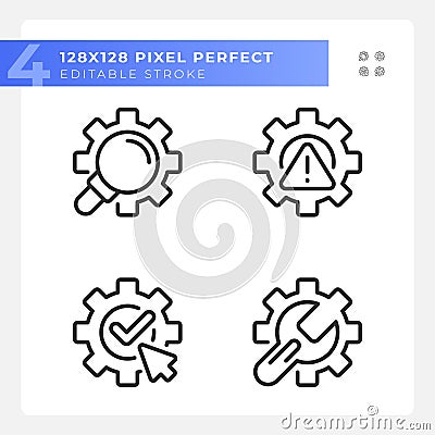 System changes pixel perfect gradient linear vector icons set Vector Illustration