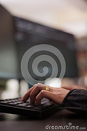 System engineer writing programming language Stock Photo