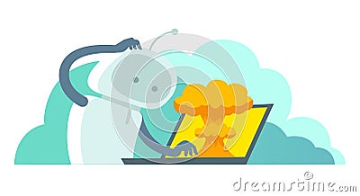 System error in laptop epic fail. Atomic bomb explosion nuclear Vector Illustration