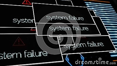 System failure pop ups with on-off signal, application error. Animation. System failed messages all over the computer Stock Photo